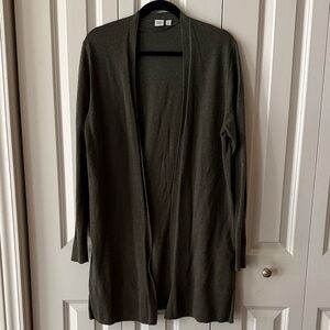 GAP Olive Open-Front Lightweight Knit Cardigan